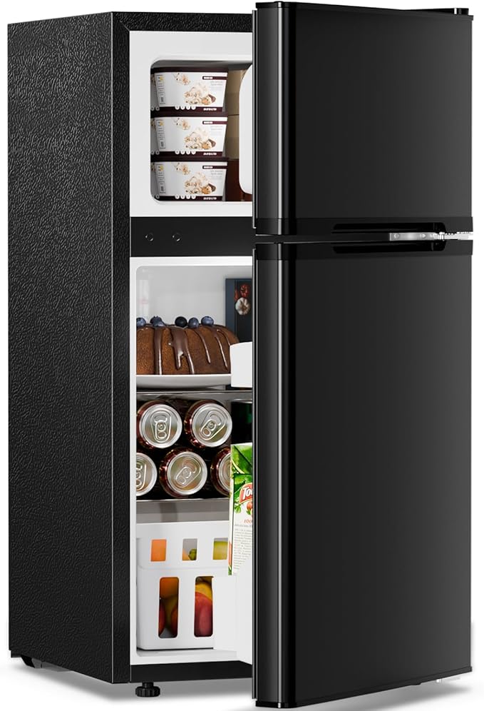 Antarctic Star 3.2 Cu.Ft,Mini Refrigerator with Freezer,Double Door Mini Fridge,Compact Refrigerator,Adjustable Thermostat,Mini Refrigerator for Bedroom/Office/Dorm/Kitchen(BLACK)